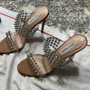 Steve Madden Spiked Studded Nude Almond Open Toe Heel size 6.5